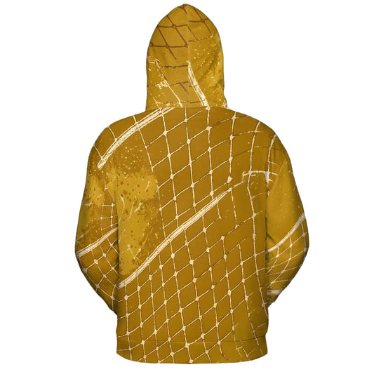 Volleyball Hoodie – Net Splash Graphic, Gold & Cream | S–5XL