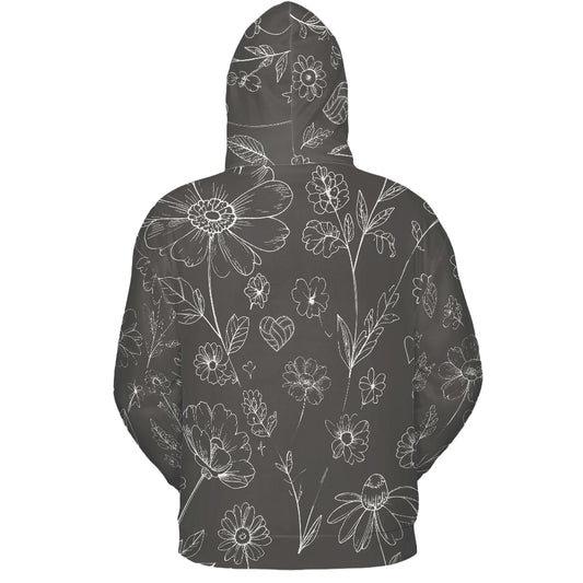 Volleyball Hoodie – Floral Art Print, Grey | S–5XL