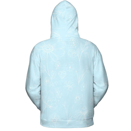 Volleyball Hoodie – Ice Blue Floral Art Print | S–5XL