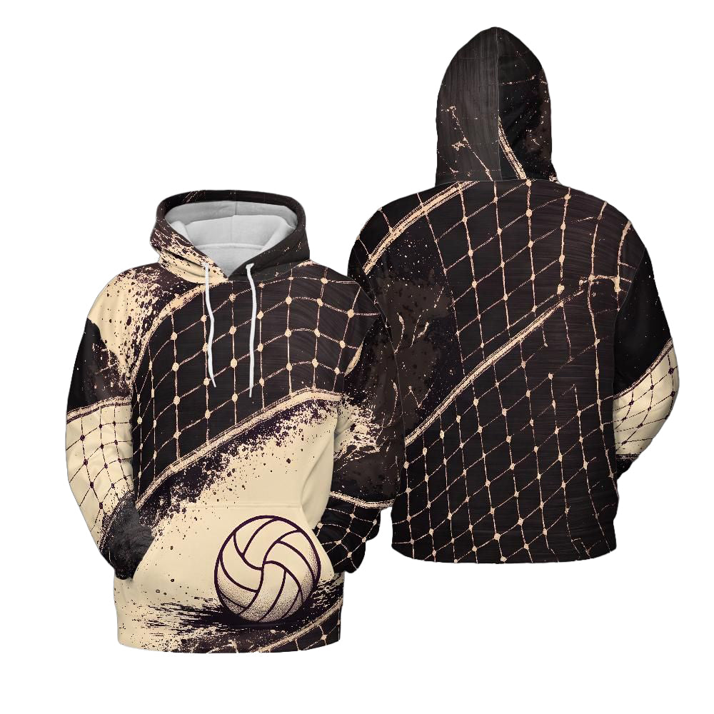 Volleyball Hoodie – Net Splash Graphic, Black & Cream | S–5XL