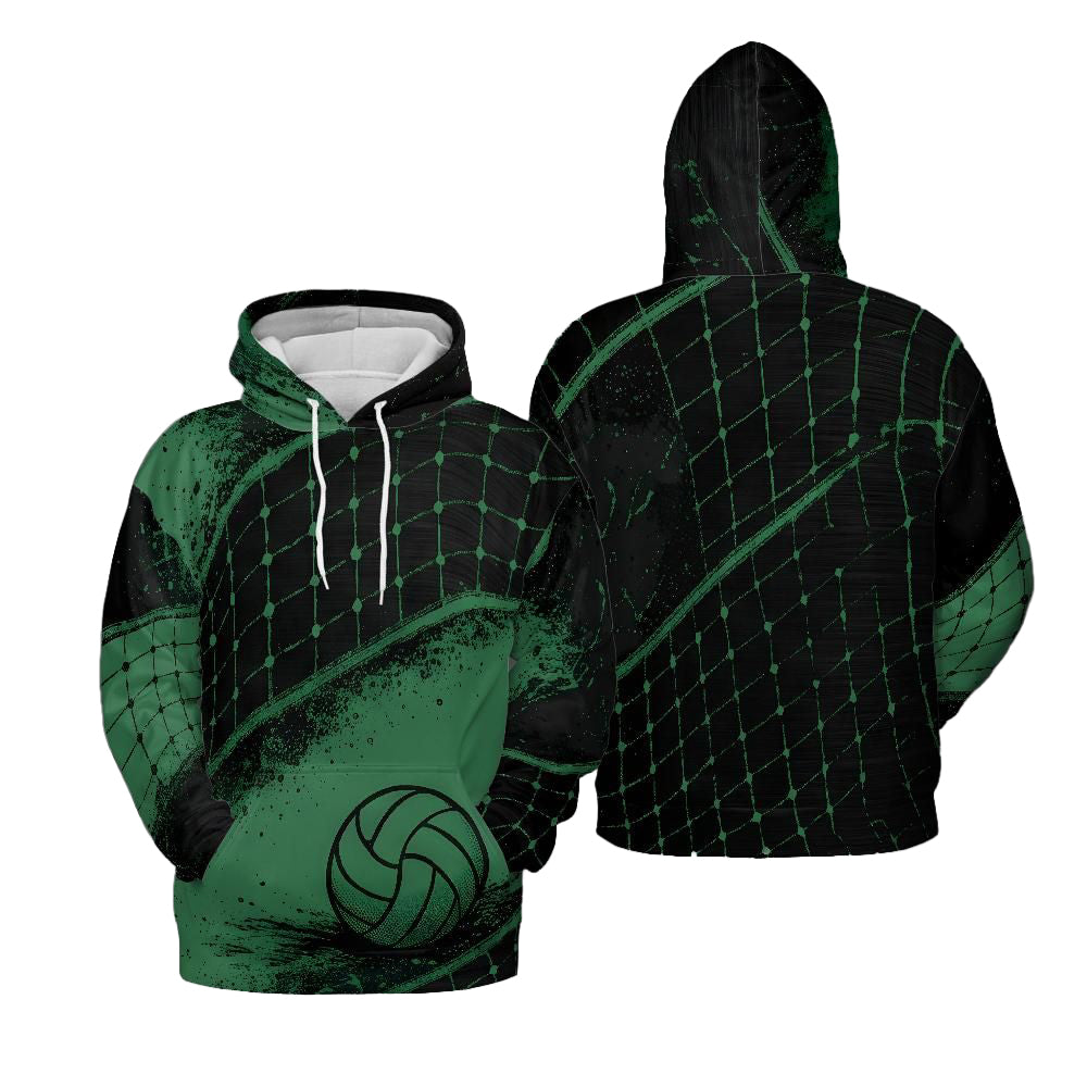 Volleyball Hoodie – Net Splash Graphic, Black & Green | S–5XL
