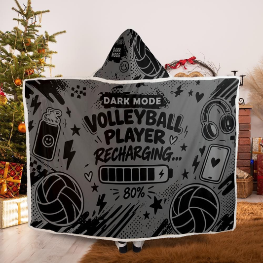 Volleyball Hooded Blanket – Player Recharging Dark Mode On
