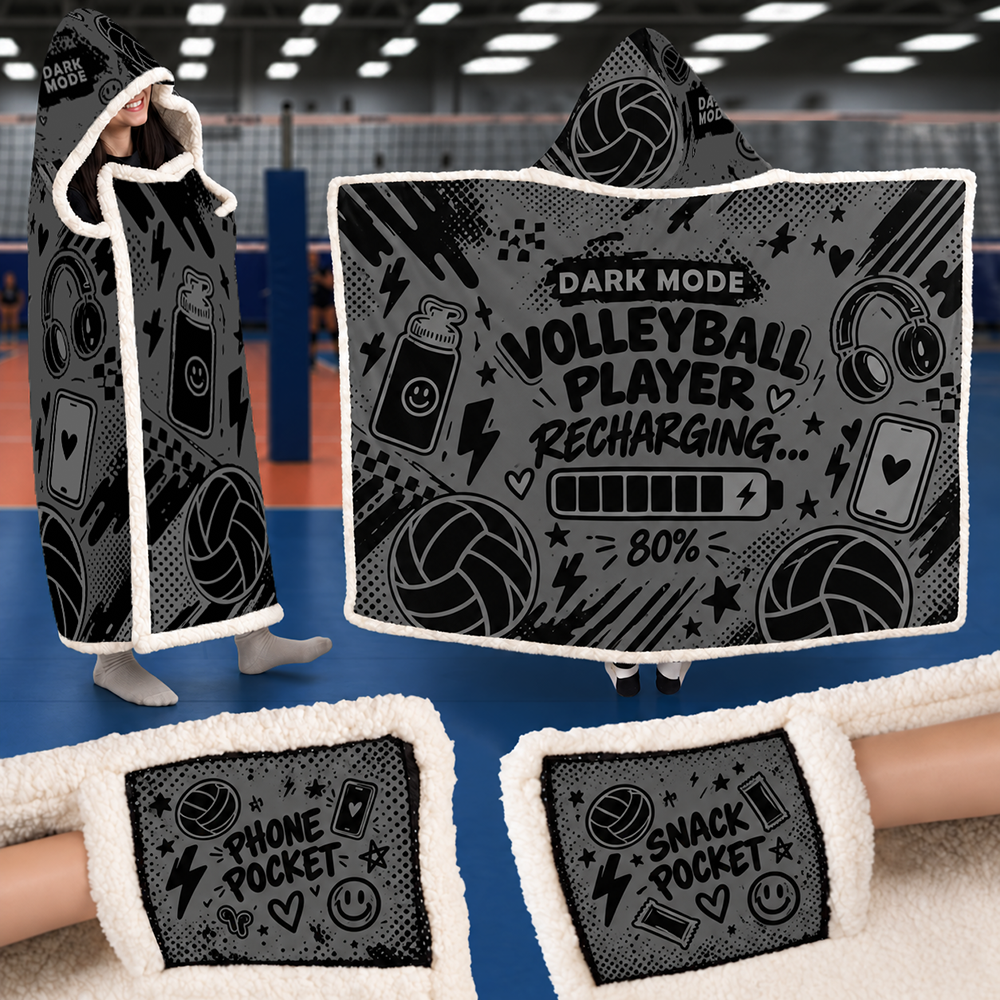 Volleyball Hooded Blanket – Player Recharging Dark Mode On