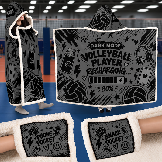 Volleyball Hooded Blanket – Player Recharging Dark Mode On