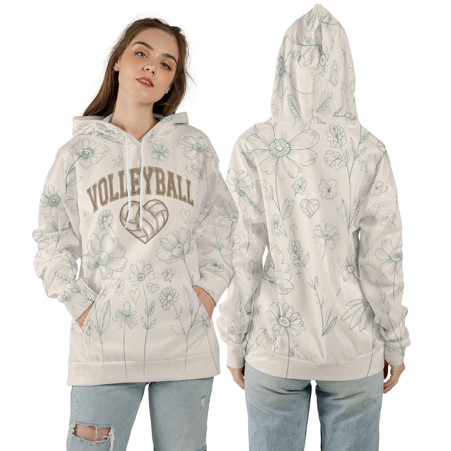 Volleyball Hoodie – Boho Floral Art Print | S–5XL