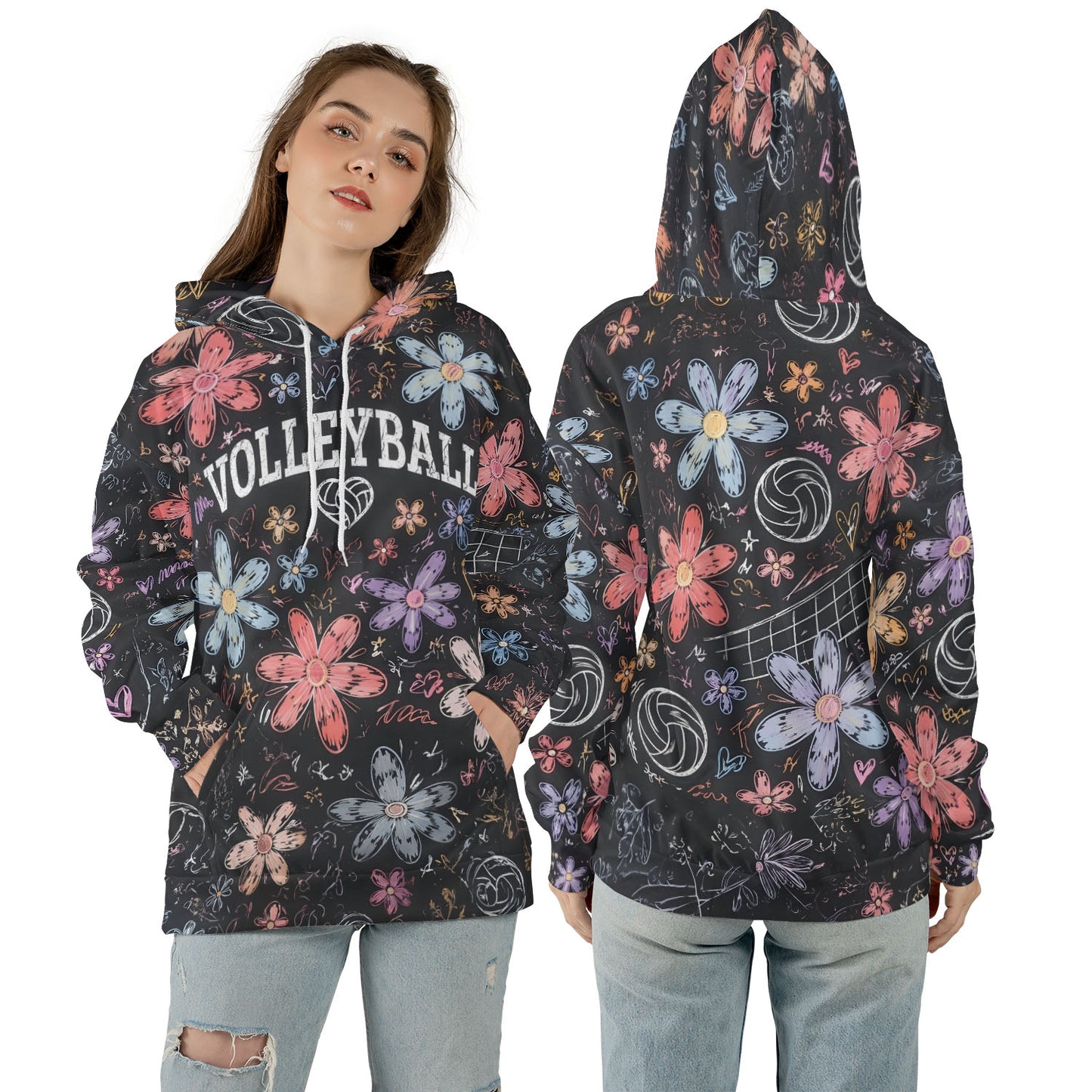 Volleyball Hoodie – Bouquet Floral Art Print | S–5XL