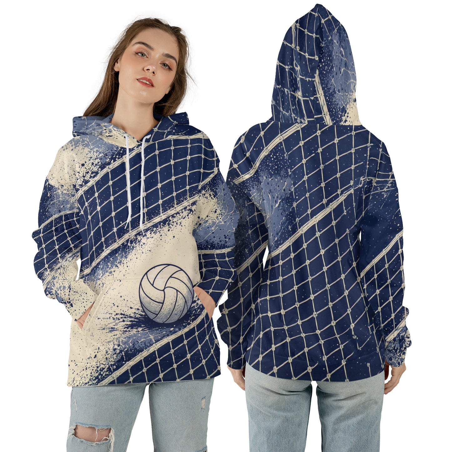 Volleyball Hoodie – Net Splash, Royal Blue & Cream | S–5XL