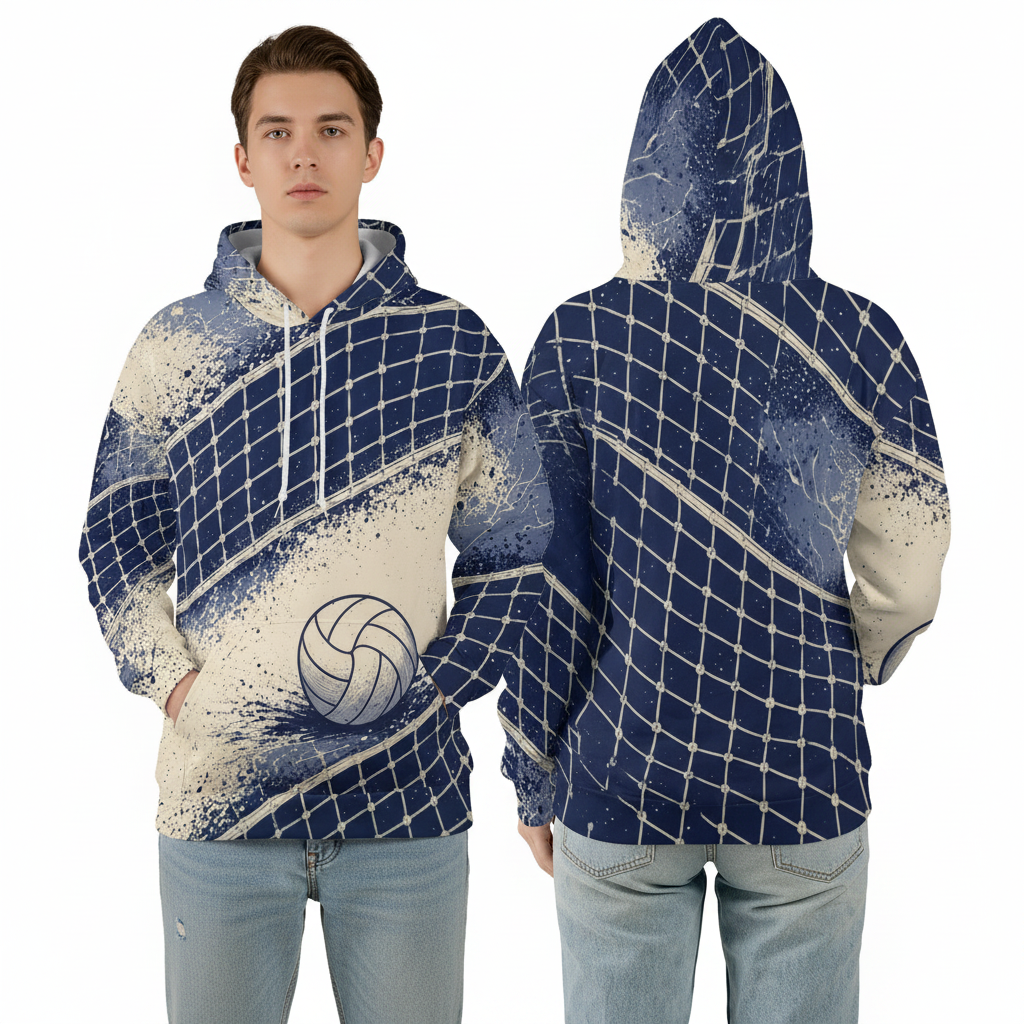 Volleyball Hoodie – Net Splash, Royal Blue & Cream | S–5XL