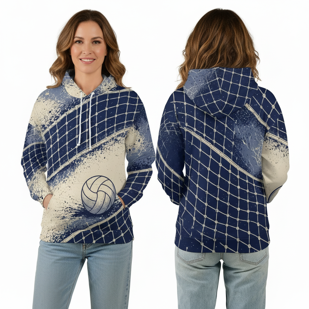Volleyball Hoodie – Net Splash, Royal Blue & Cream | S–5XL