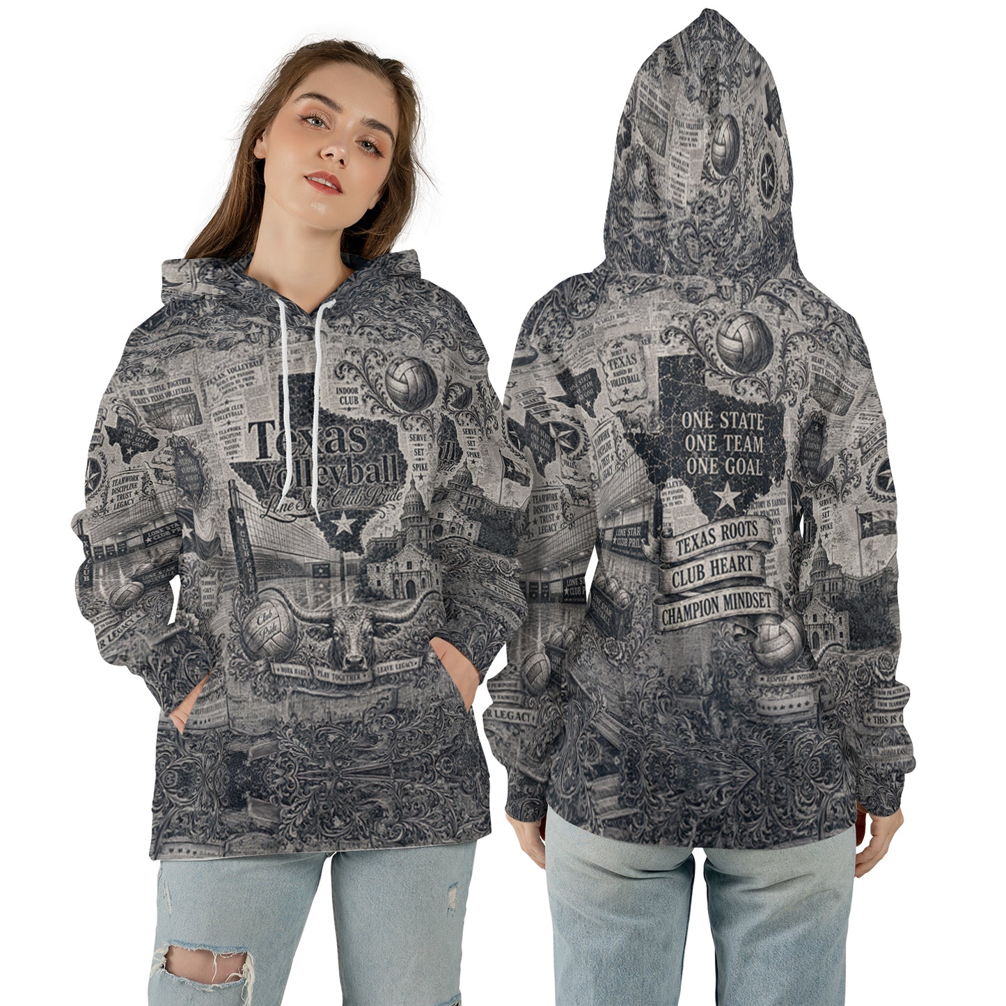 Texas Volleyball Hoodie – Lone Star Club Season All-Over Print | S–5XL