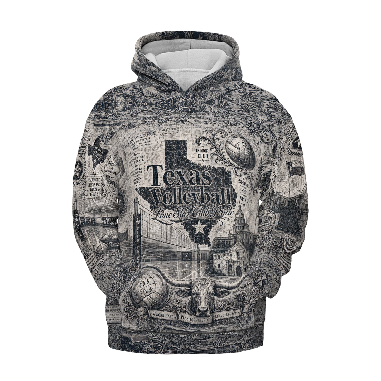 Texas Volleyball Hoodie – Lone Star Club Season All-Over Print | S–5XL