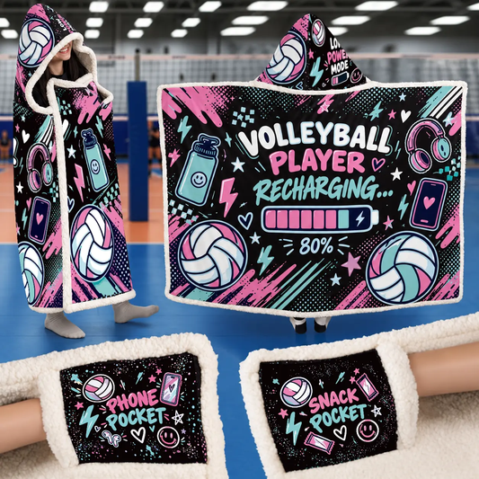 Volleyball Hooded Blanket – Player Recharging Dark Mode