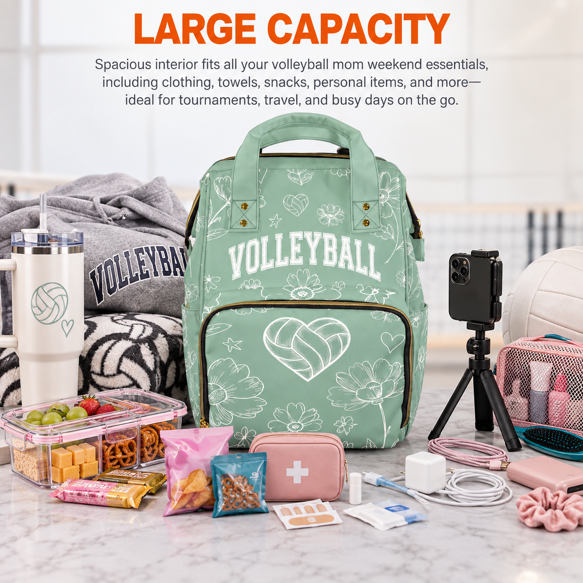 Volleyball Mom Weekend Survival Bag – Sage Green Floral