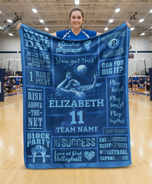 *Personalized!* Jersey Fleece Blanket - 50" x 60" - Volleyball Patch Design
