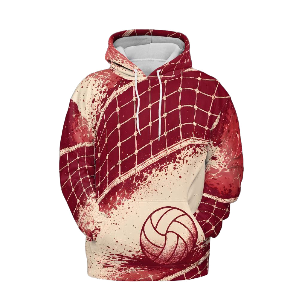 Volleyball Hoodie – Net Splash Graphic, Red & Cream | S–5XL