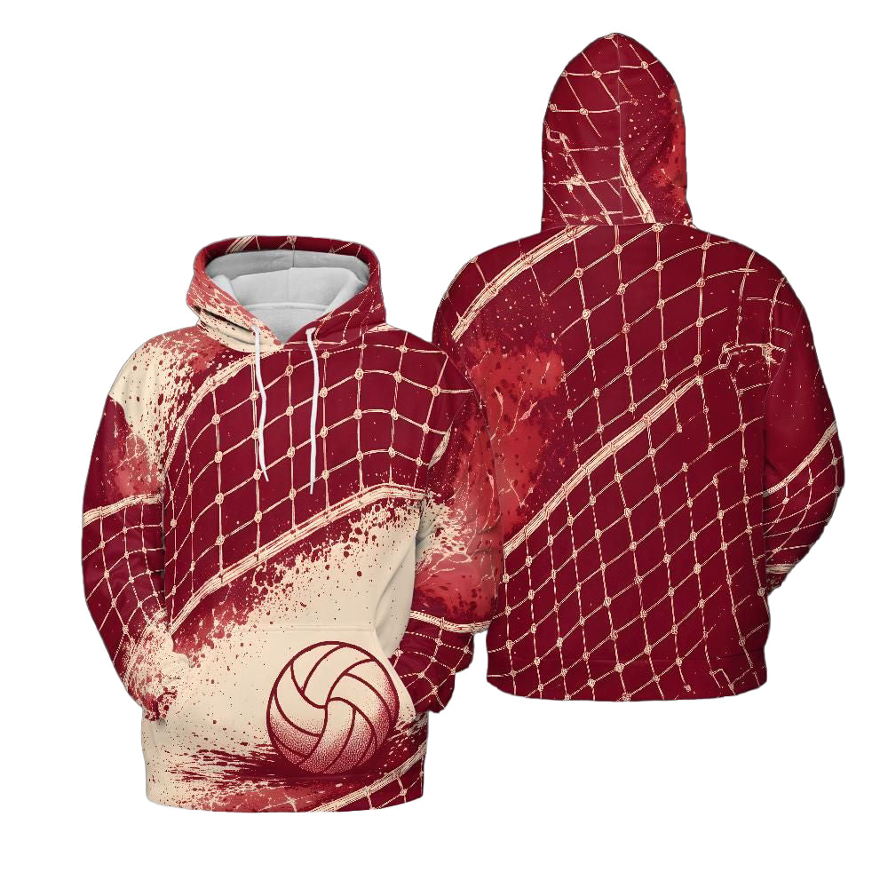 Volleyball Hoodie – Net Splash Graphic, Red & Cream | S–5XL
