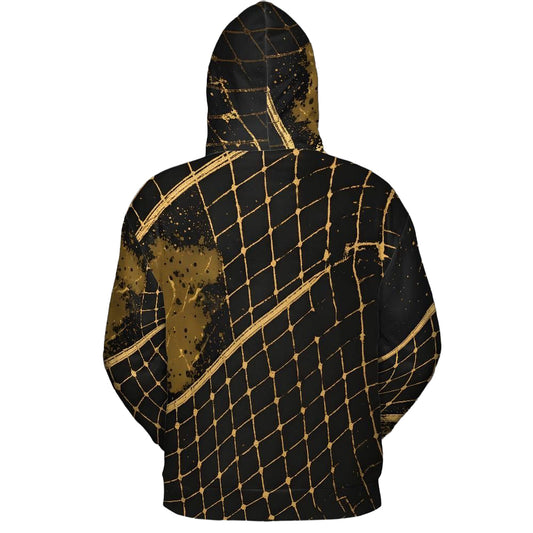 Volleyball Hoodie – Net Splash Graphic, Black & Gold | S–5XL