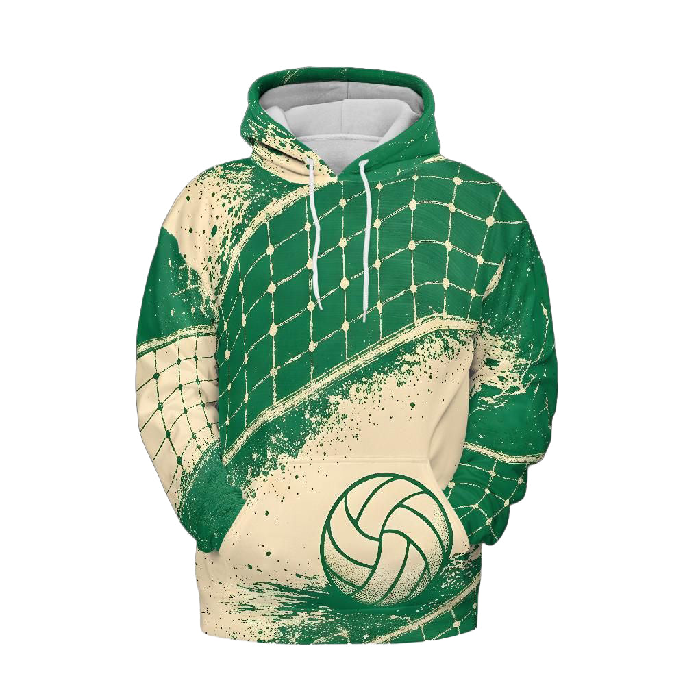 Volleyball Hoodie – Net Splash Graphic, Green & Cream | S–5XL