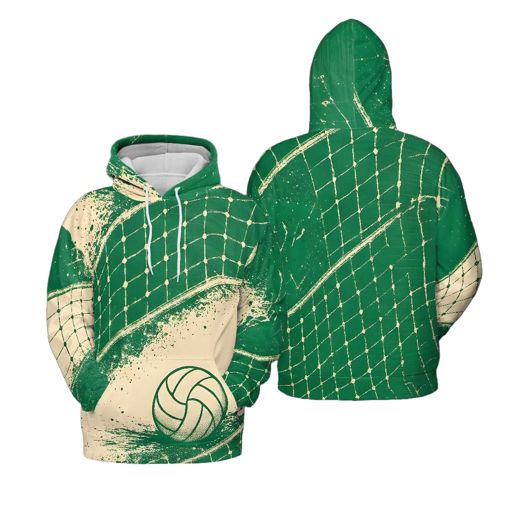 Volleyball Hoodie – Net Splash Graphic, Green & Cream | S–5XL