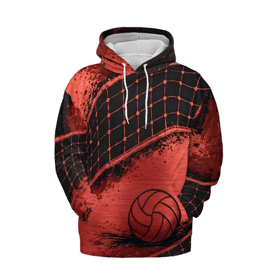 Volleyball Hoodie – Net Splash Graphic, Black & Red | S–5XL