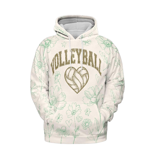 Volleyball Hoodie – Boho Floral Art Print | S–5XL
