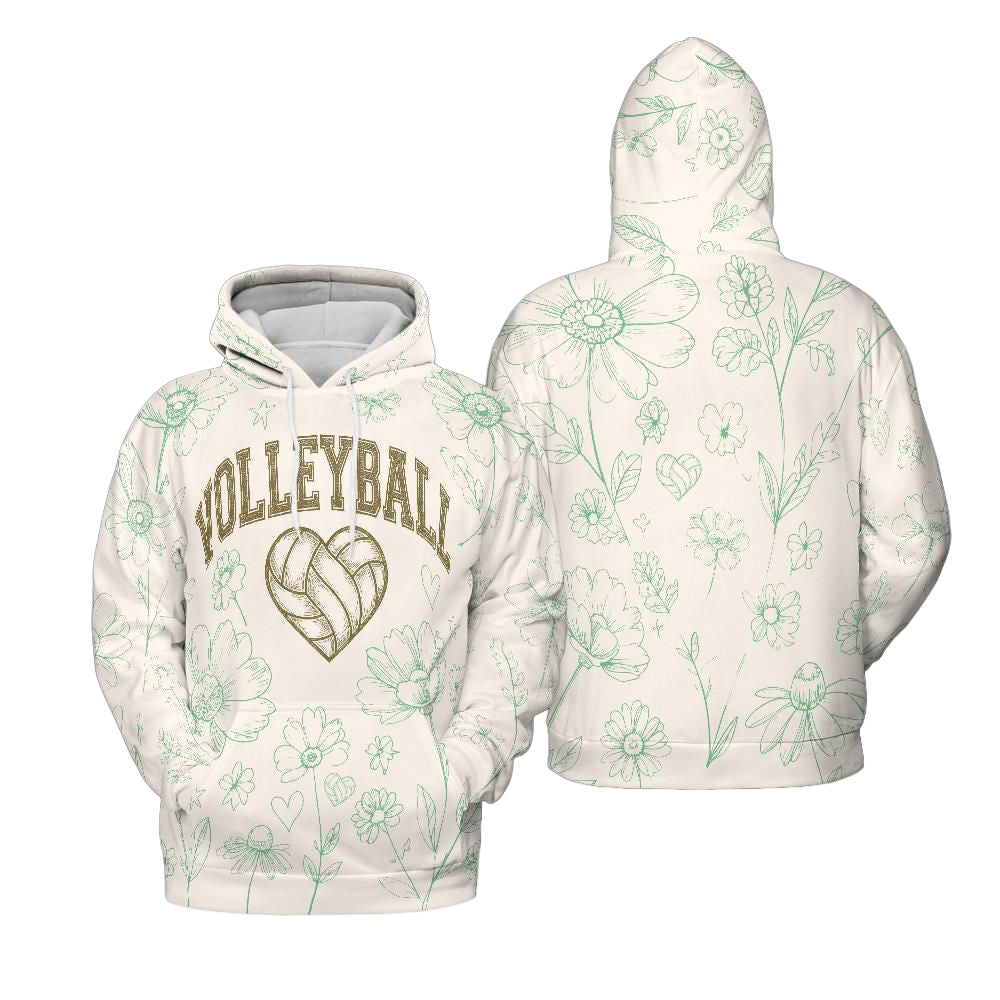Volleyball Hoodie – Boho Floral Art Print | S–5XL