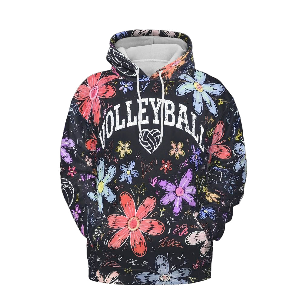 Volleyball Hoodie – Bouquet Floral Art Print | S–5XL