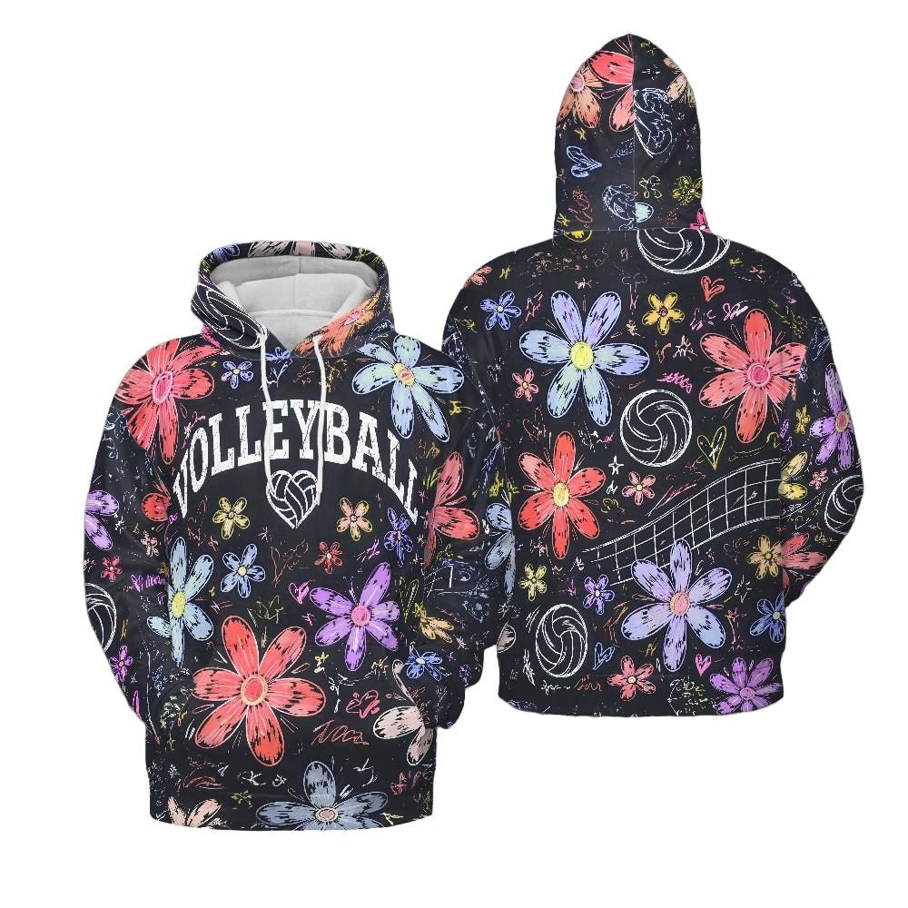 Volleyball Hoodie – Bouquet Floral Art Print | S–5XL