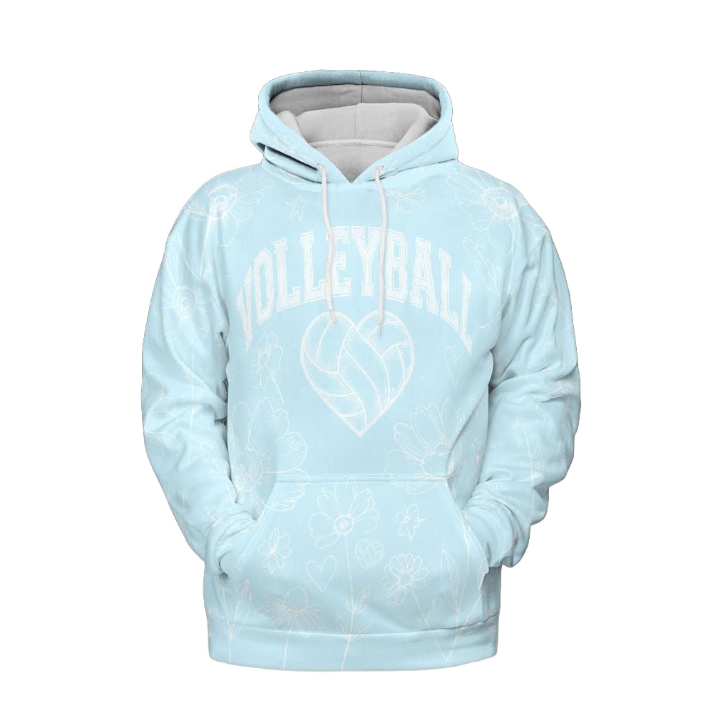 Volleyball Hoodie – Ice Blue Floral Art Print | S–5XL