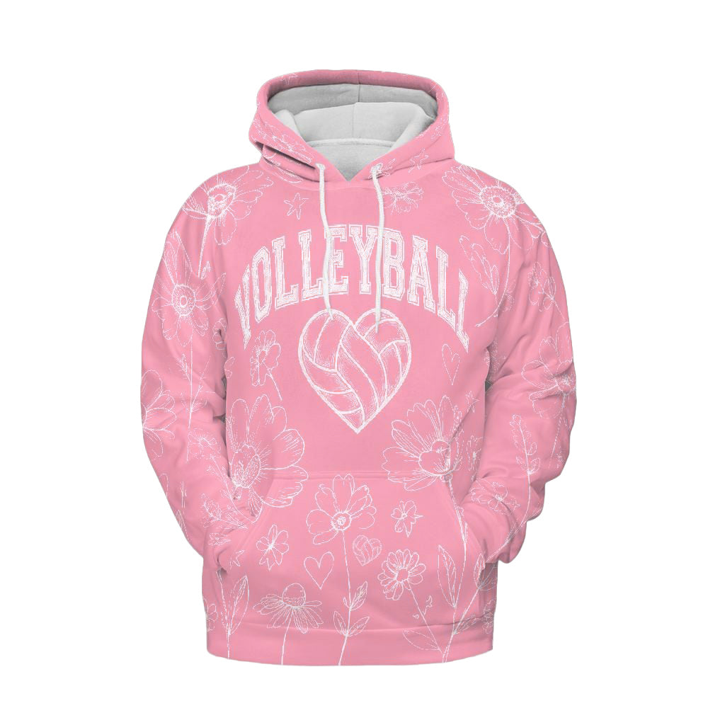 Volleyball Hoodie – Pink Floral Art Print | S–5XL