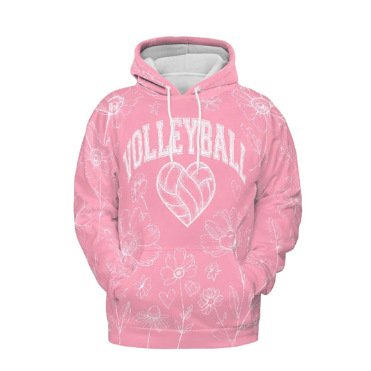 Volleyball Hoodie – Pink Floral Art Print | S–5XL