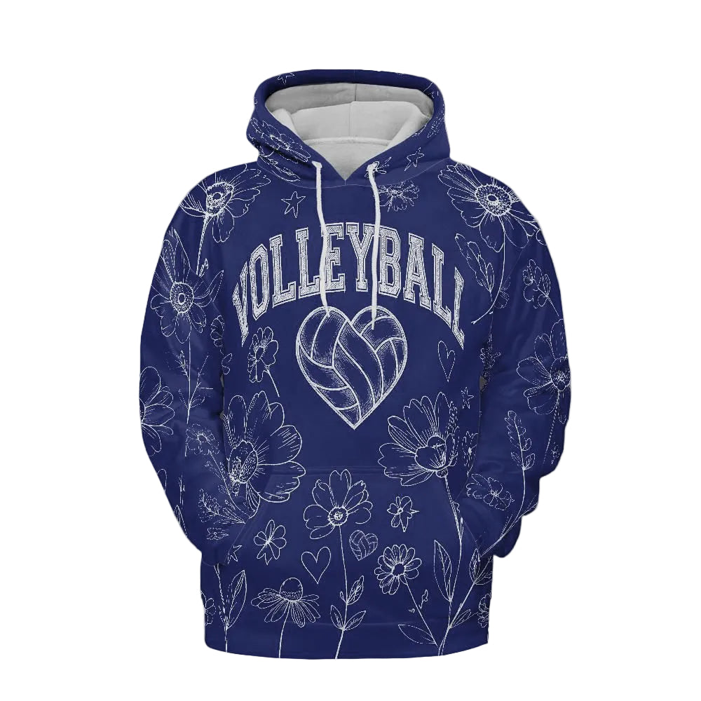 Volleyball Hoodie – Royal Blue Floral Art Print | S–5XL