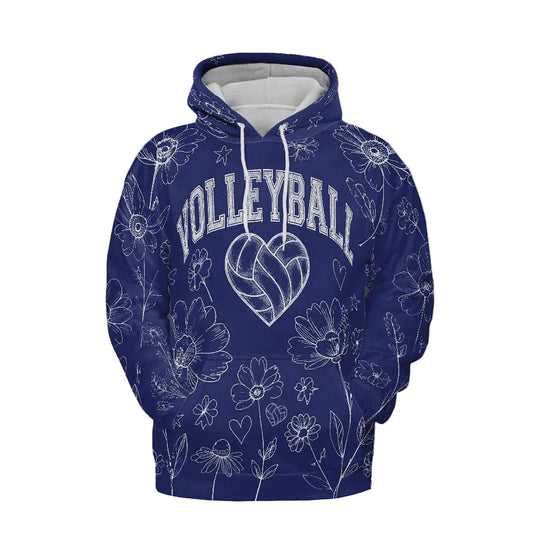 Volleyball Hoodie – Royal Blue Floral Art Print | S–5XL