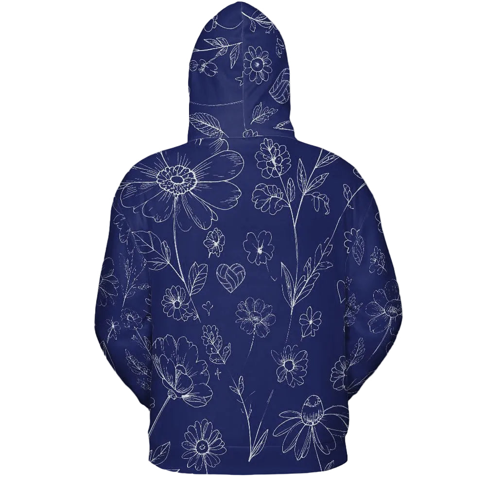 Volleyball Hoodie – Royal Blue Floral Art Print | S–5XL