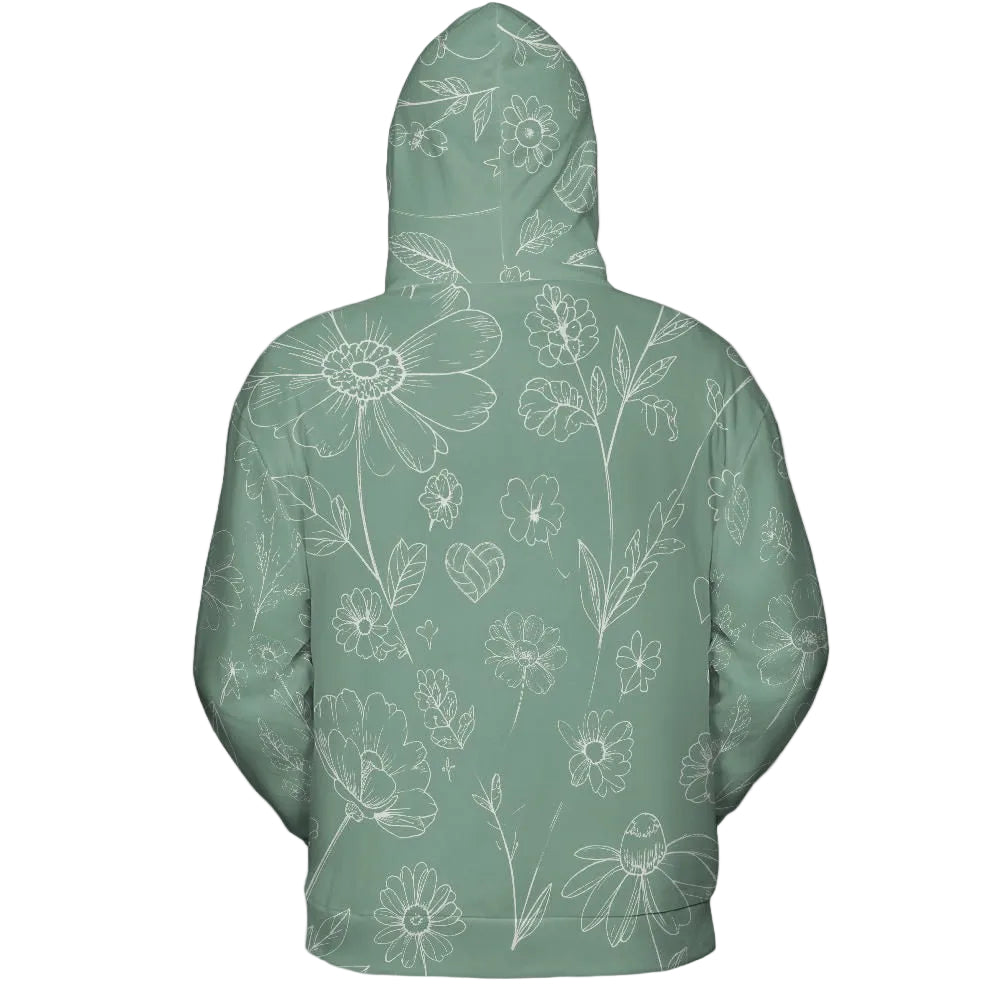 Volleyball Hoodie – Sage Green Floral Art Print | S–5XL