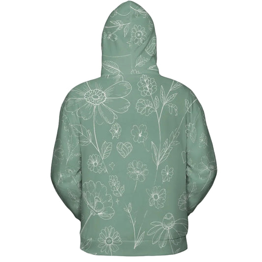 Volleyball Hoodie – Sage Green Floral Art Print | S–5XL
