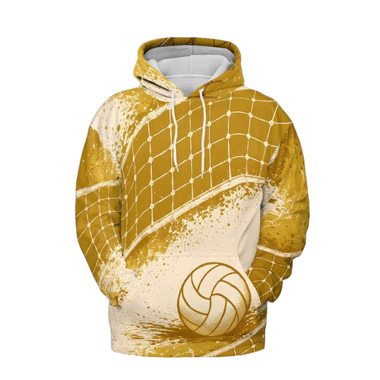 Volleyball Hoodie – Net Splash Graphic, Gold & Cream | S–5XL
