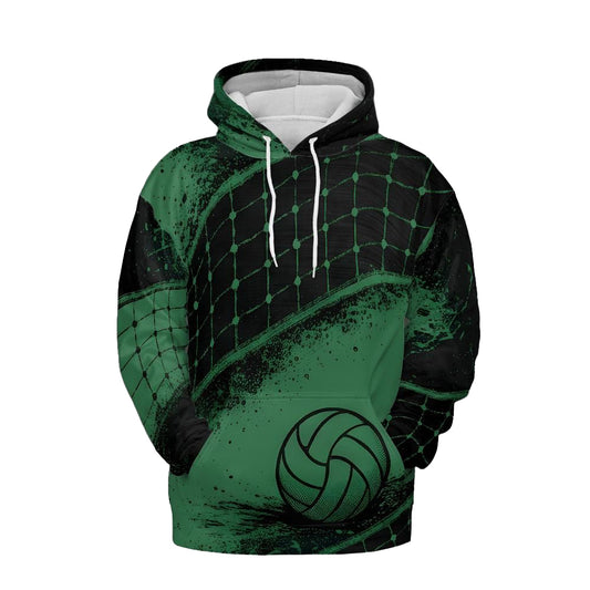 Volleyball Hoodie – Net Splash Graphic, Black & Green | S–5XL