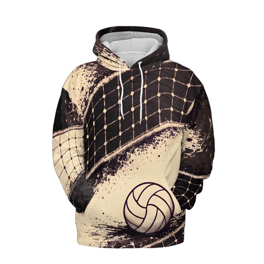 Volleyball Hoodie – Net Splash Graphic, Black & Cream | S–5XL