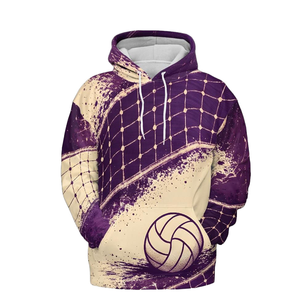 Volleyball Hoodie – Net Splash Graphic, Purple & Cream | S–5XL
