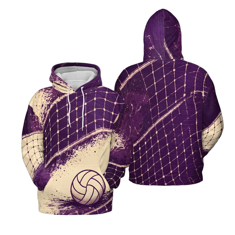 Volleyball Hoodie – Net Splash Graphic, Purple & Cream | S–5XL